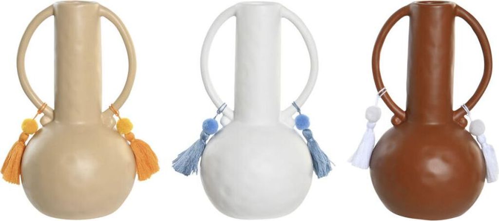 Vase DKD Home Decor Weiß Beige Terrakotta Dolomite Randbereich 14 x 14 x 25,6 cm (3 Stück)