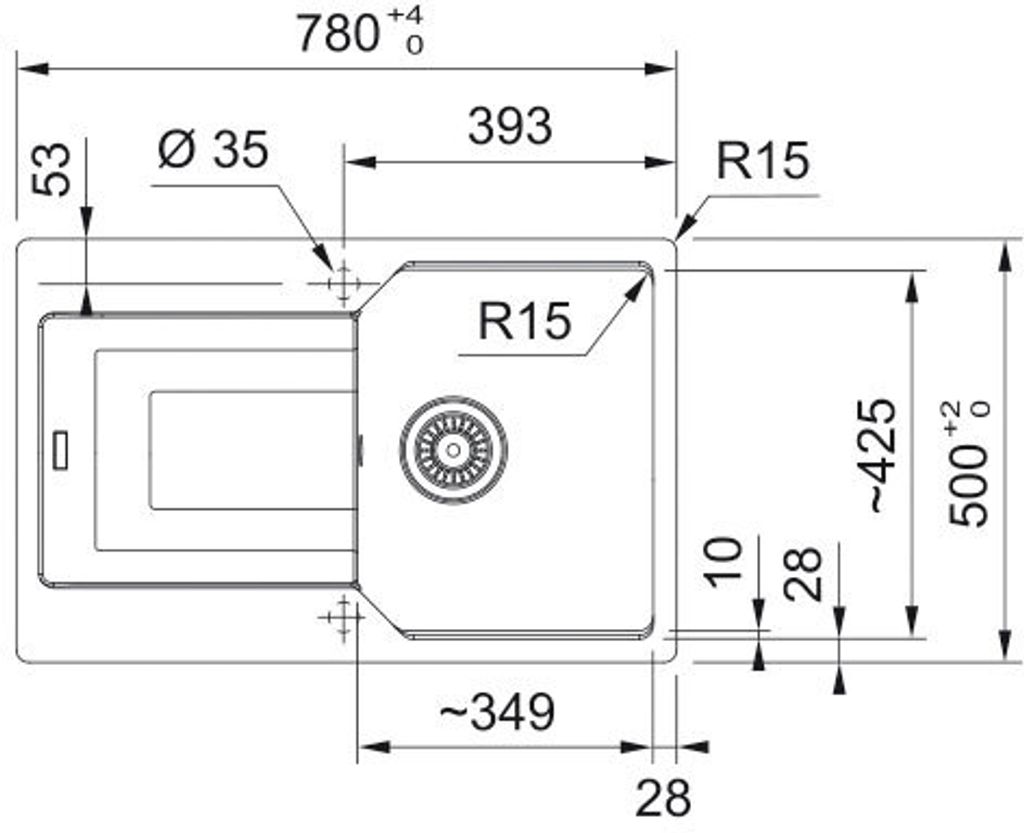 FRANKE Spüle URBAN UBG 611-78 in ONYX mit Drehexcenterbedienung Edelstahl / Ausschnittmaß 760 x 480 mm R15 / Granitspüle