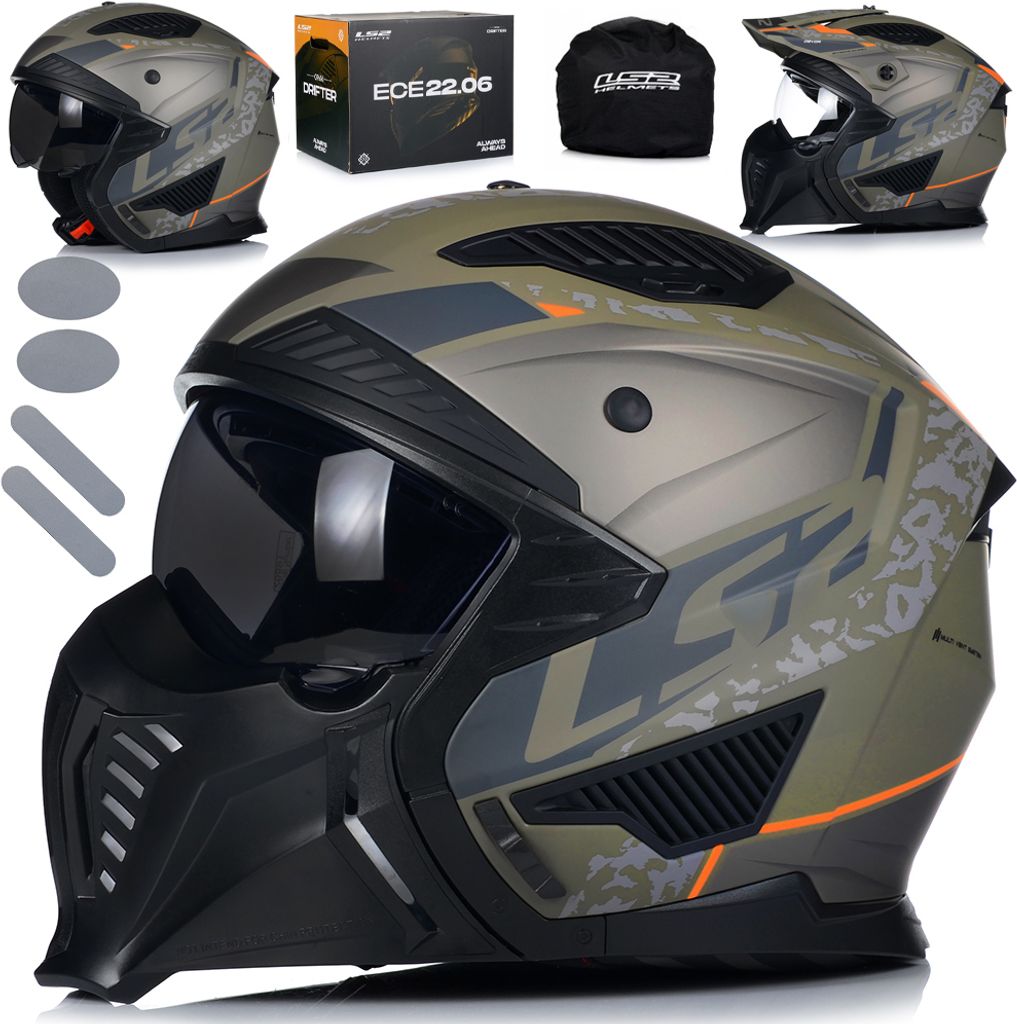 Jet helm mit Sonnenblende | LS2 OF606 DRIFTER | Rollerhelm trial helm | ECE 22.06 | Motorradhelm mit abnehmbarem Kinnriemen | 2XL (63-64cm)