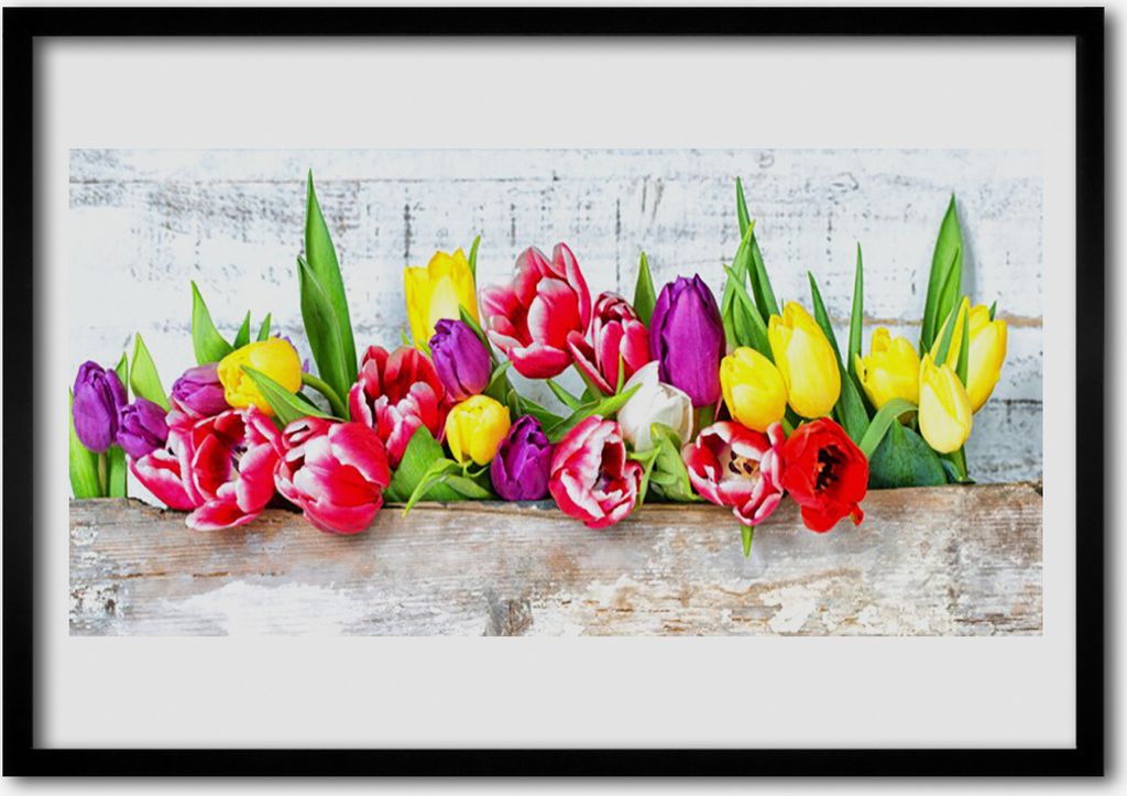 Bild 100x70 MDF-Rahmen Wandkunst Tulpen Blumen Natur
