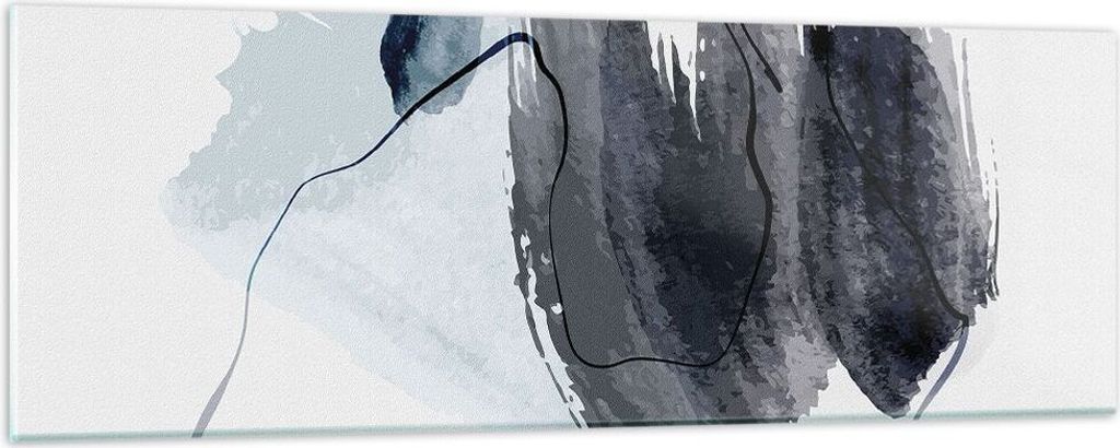 Bilder auf glas - Einteilig - Blau Grau Aquarell - 90x30cm - Glasbilder - Wandbilder - Bilder - zum Aufhängen bereit - Wanddekoration aus Glas - G...