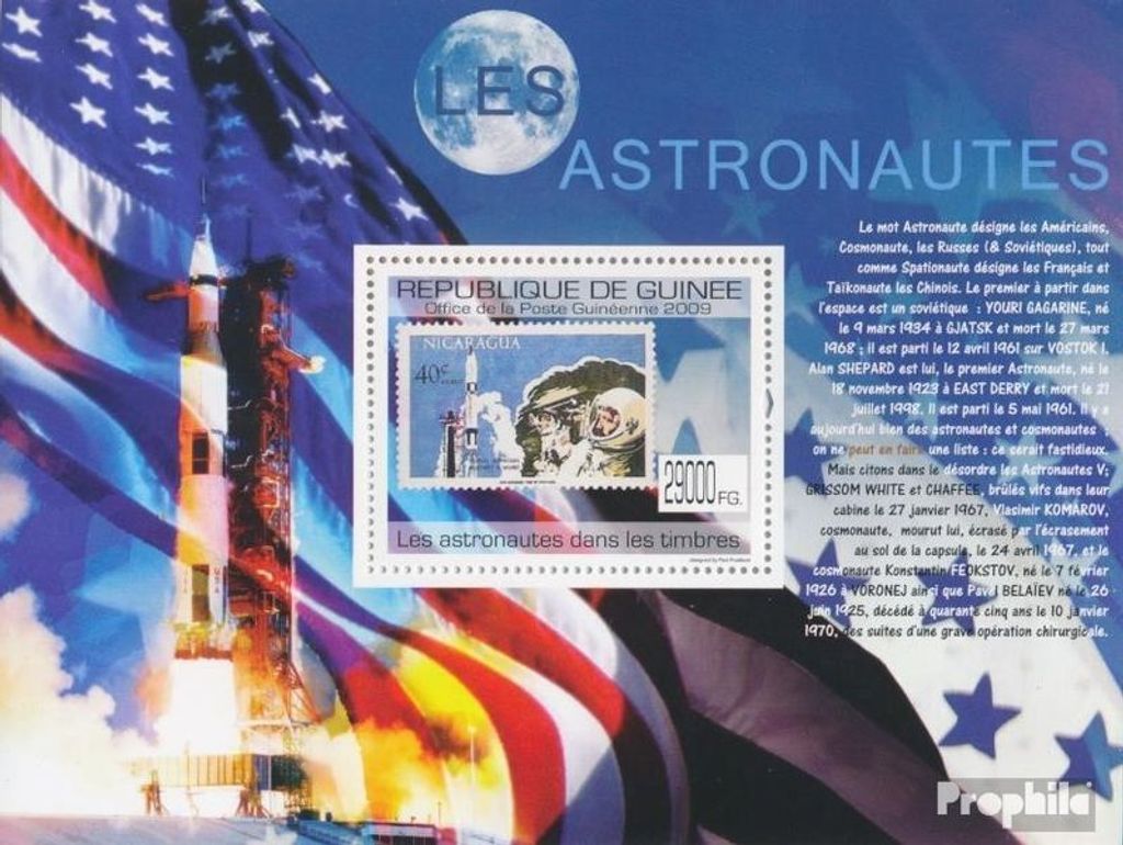 Briefmarken Guinea 2009 Mi Block 1777 (kompl. Ausgabe) postfrisch Astronauten auf Briefmarken