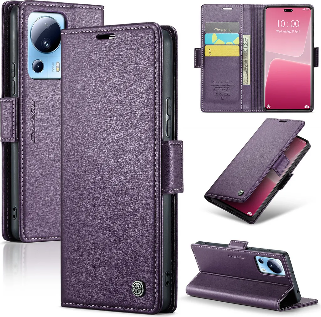 Cover Xiaomi 13 Lite Viola Flip Case Pelle con Slot Schede e Stand