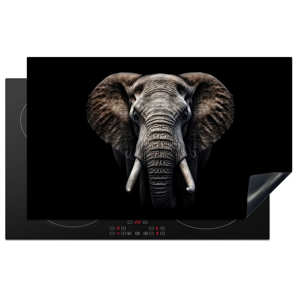 KitchenYeah Herdabdeckplatte Elefant - Tiere - Schwarz - Porträt , 85x52cm, Küche Deko, Glaskeramikkochfeld Herdabdeckung, Abdeckplatte fùr Ko...