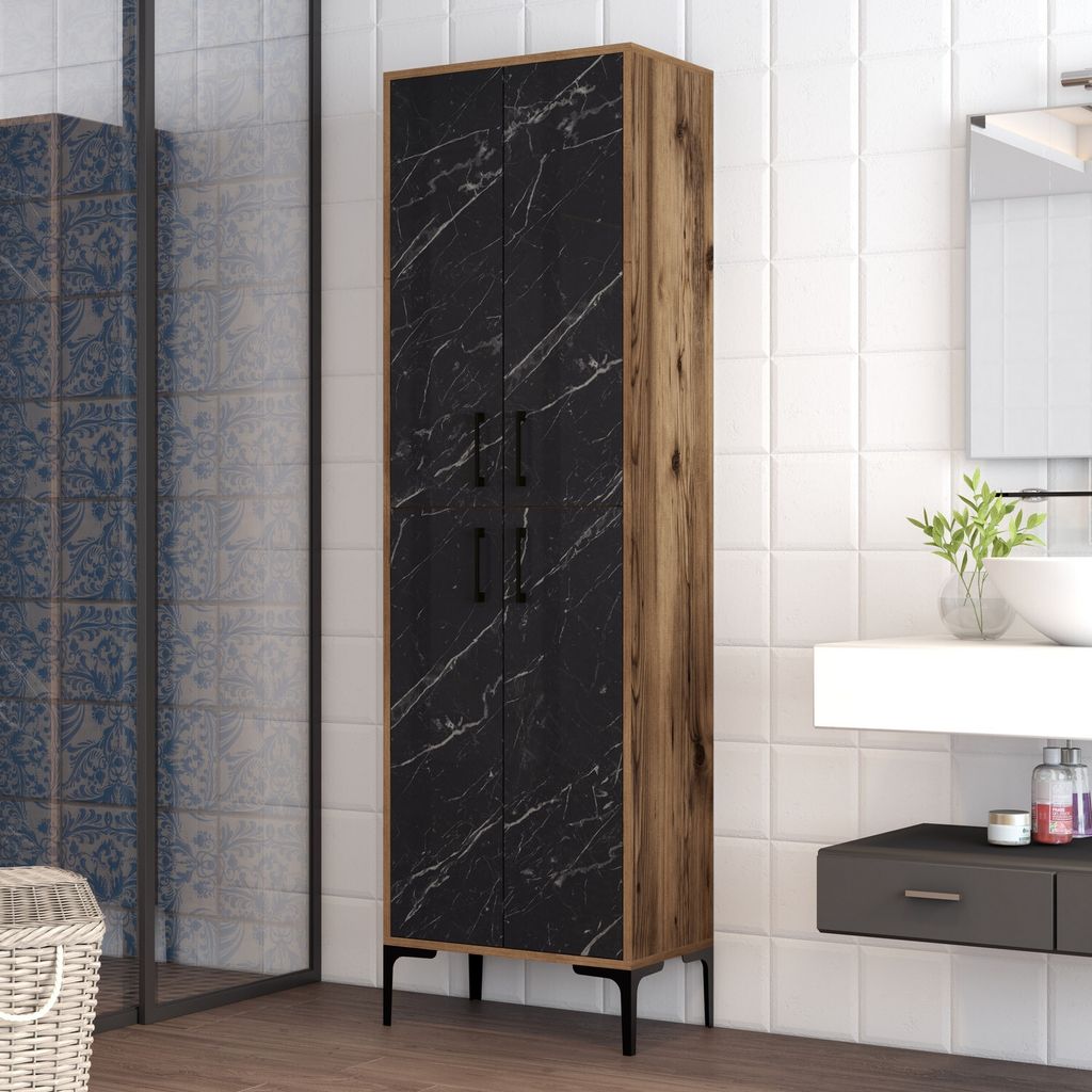 Skye Decor, Berlin A - Walnut, Black Marble, Mehrzweckschrank, Nussbaum, 100 % MELAMINBESCHICHTETE SPANPLATTEN, 60 x 35 x 200 cm