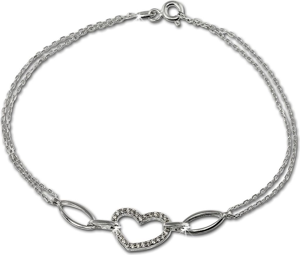 SilberDream Damen-Armband Herz weiß Sterling Silber glitzer 19cm weiß SDA423W