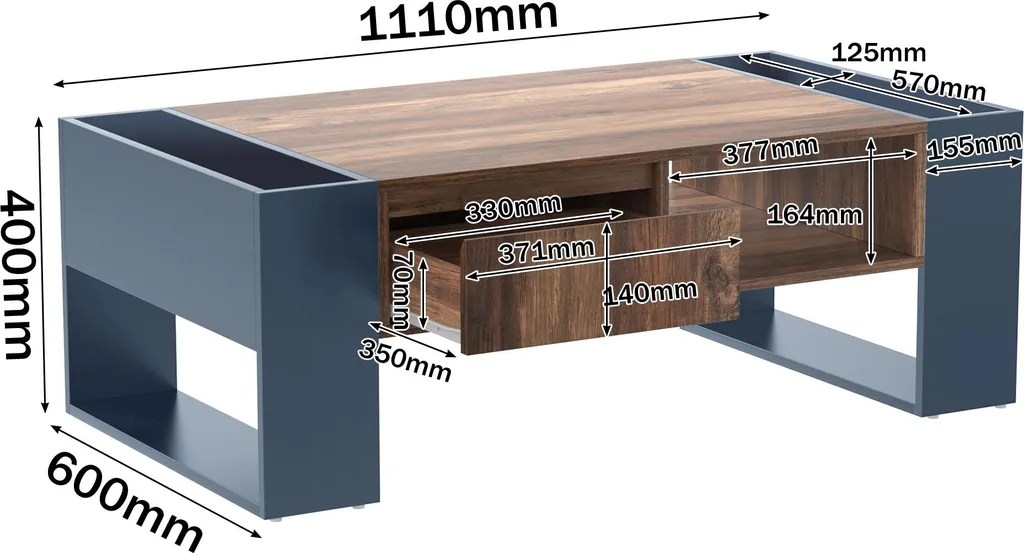 Table basse avec rangement double face et tiroir invisible anthracite - 2