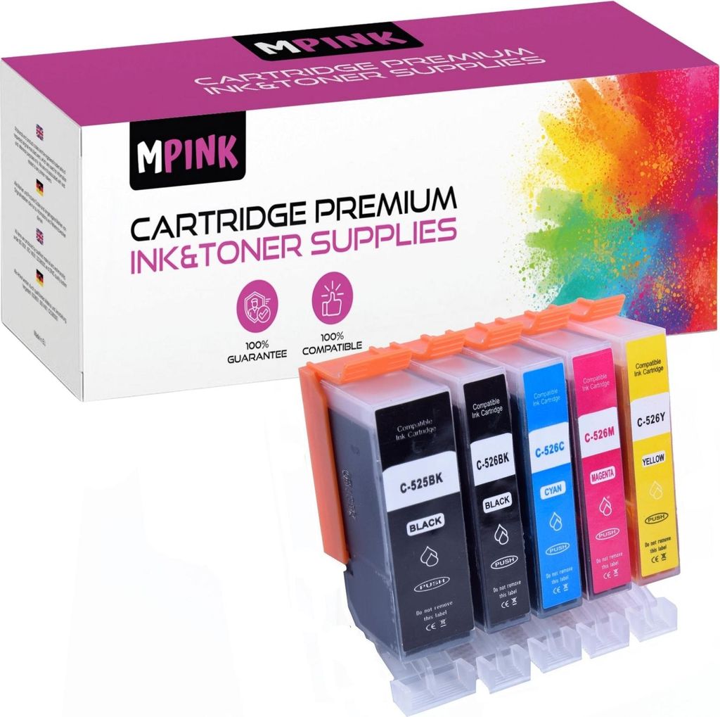 5X Druckerpatronen für Canon CMYK PGI-525 CLI-526 Pixma iP4820 4950 MG5120 8120