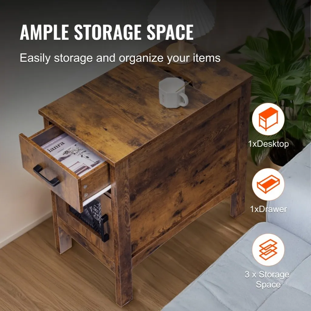Table de chevet avec prise USB et courant intégrée bois clair L40 - 4
