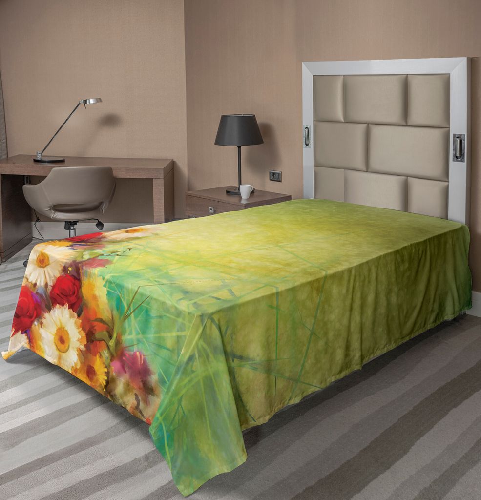 ABAKUHAUS Blume Bettlaken, Romantische Bouquet Rose Kamille Grunge Pastorale Szene der natürlichen Welt Print, weiches bequemes oberes Bettlaken f...