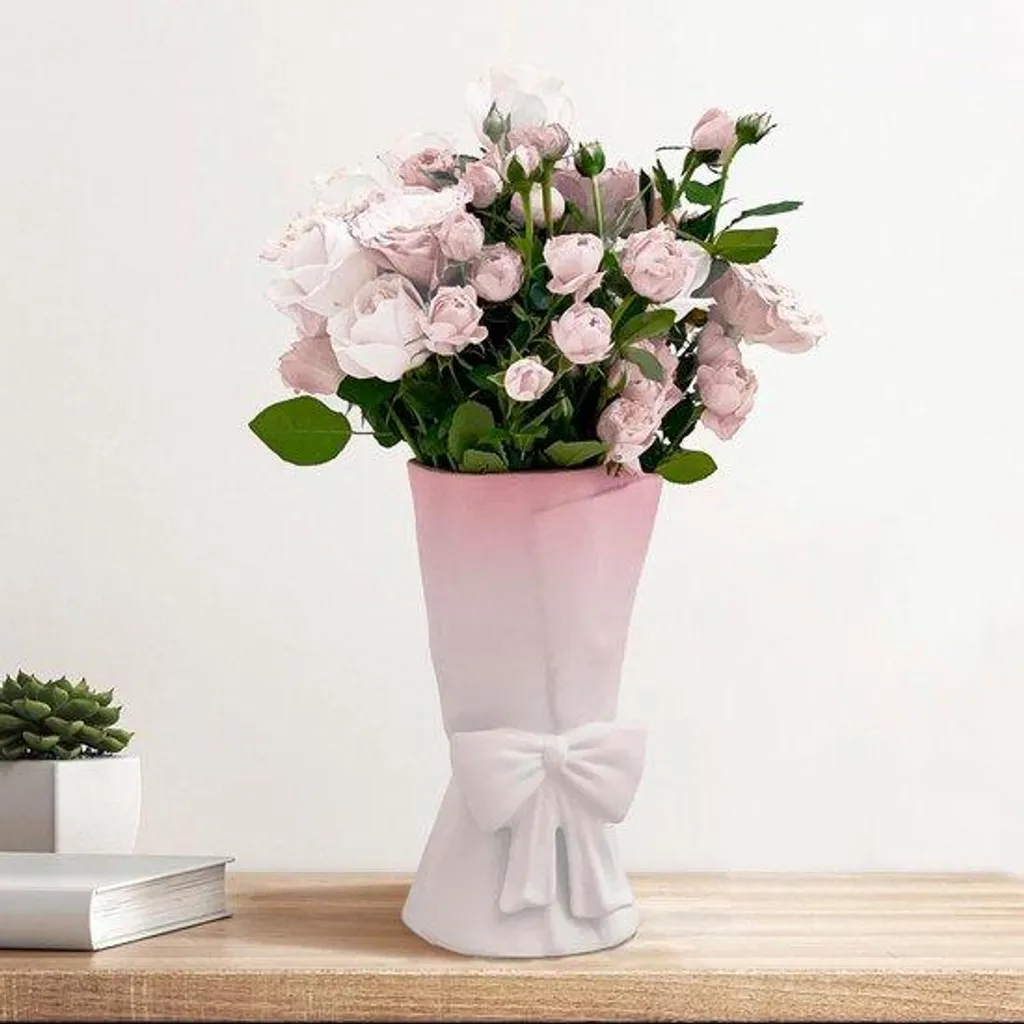 Vase décoratif moderne bicolore en céramique hauteur 24,5 cm rose blanc