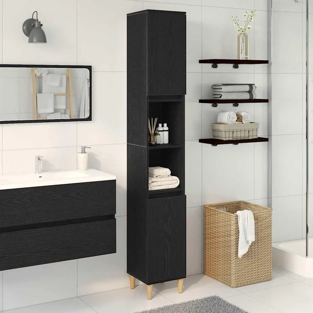 Mobile Bagno Colonna Rovere Nero 30x30x190 cm - Maison Exclusive
