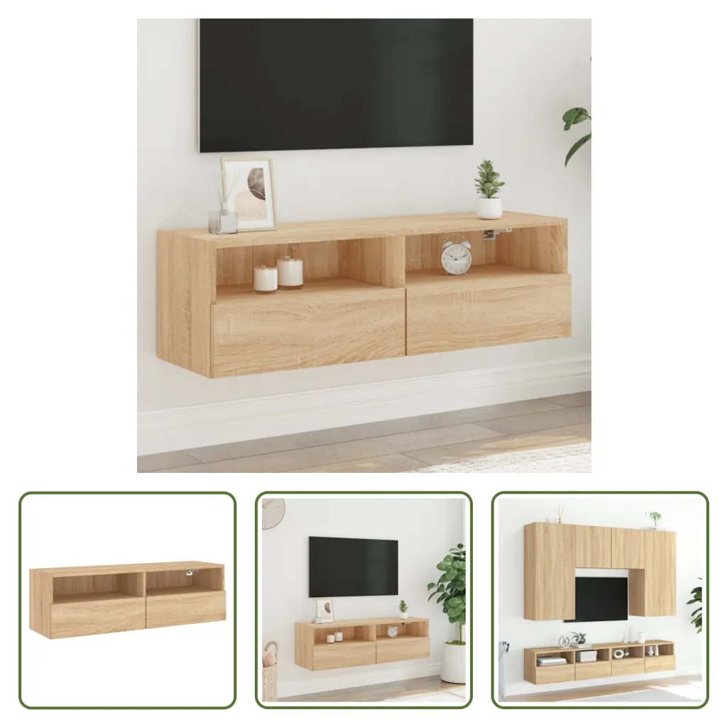 Mobile TV Sospeso Con Luci LED RGB – Rovere Sonoma – 60x35x15,5 Cm – Con Cassetto - 4