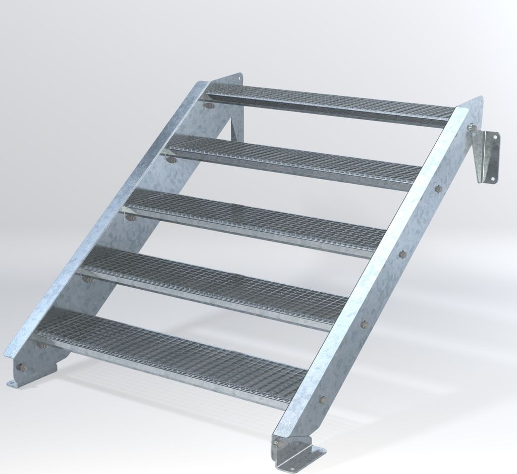 Stahltreppe 5 Stufen bis Höhe 100 cm, Laufbreite : 110 cm kein Geländer ST 3 (31 / 9 mm schmal)