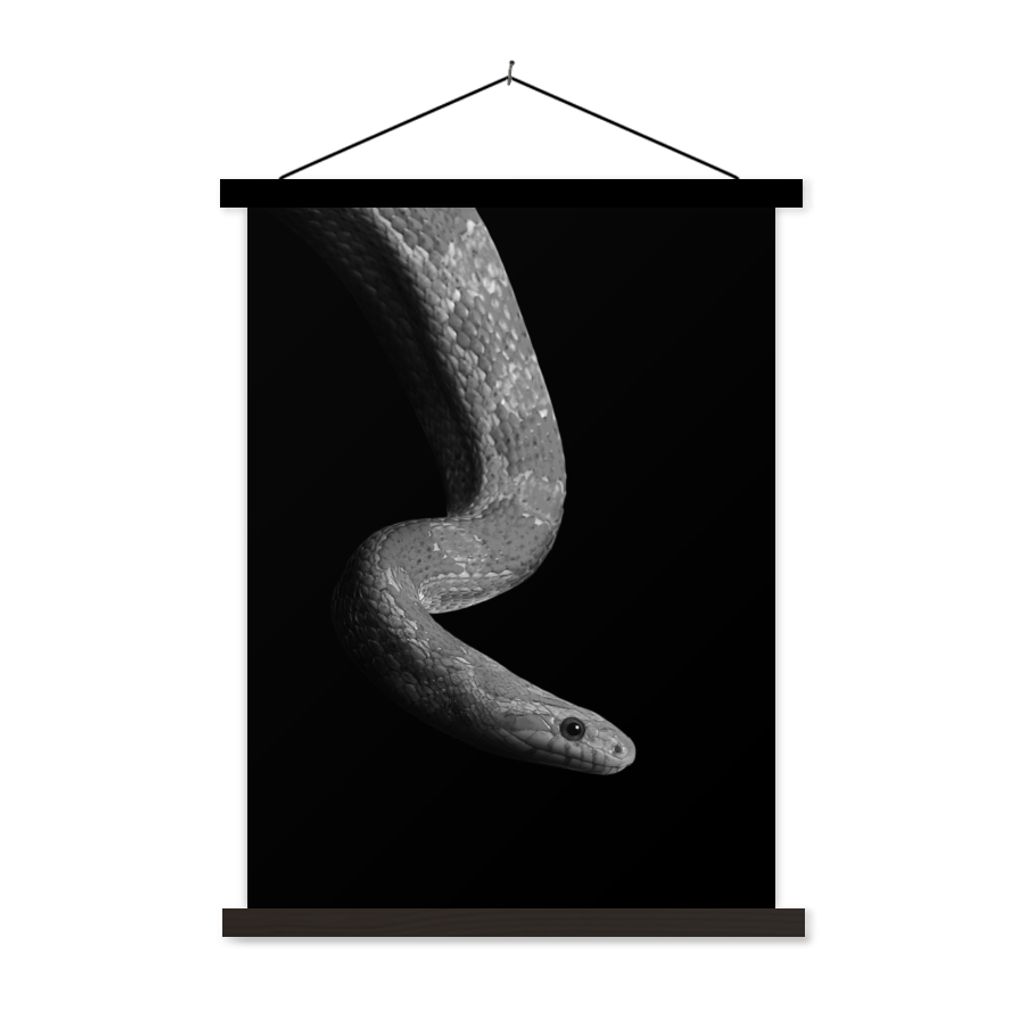MuchoWow Textilposter Tiere - Schlange - Schwarz - Weiß - Porträt 120x160 cm mit schwarzem Rahmen - Magnetischer