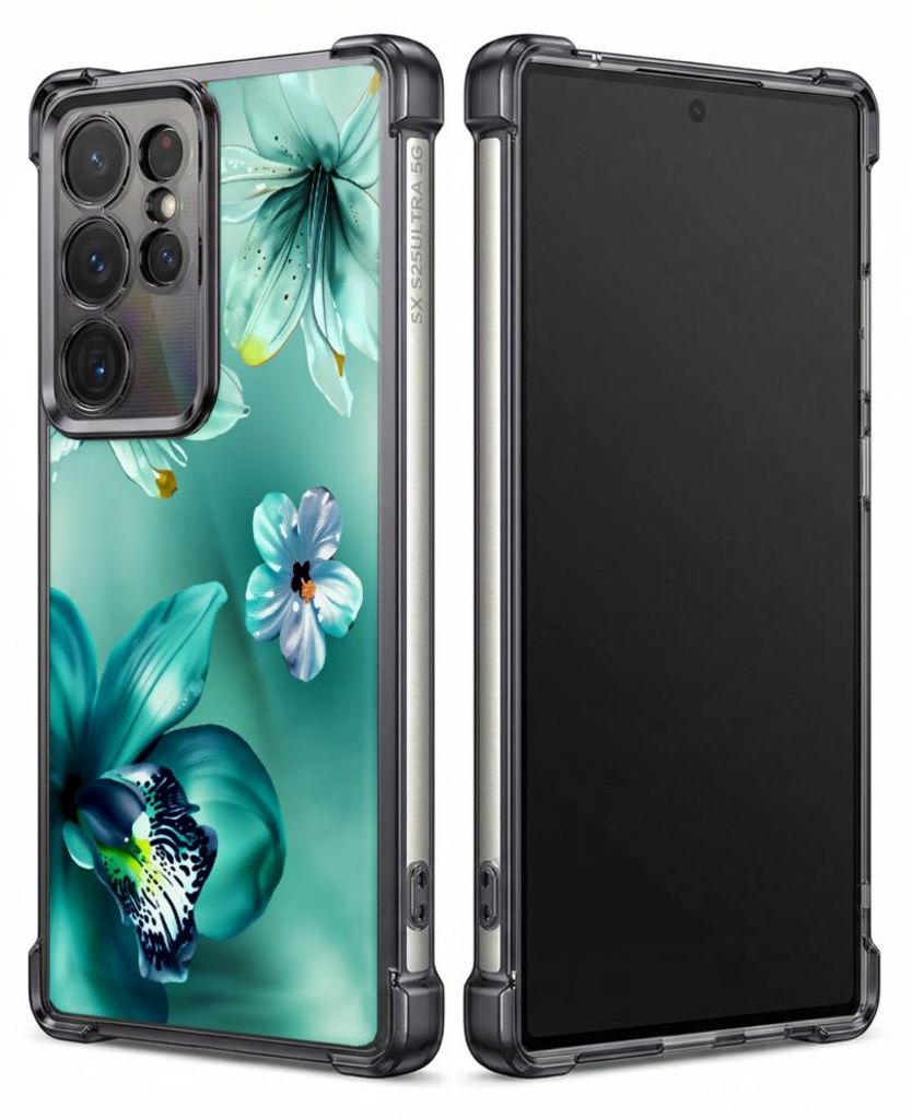 Personalisierte Hülle mit Bild für Samsung Galaxy S24 Elektroplattiert TPU Stoßdämpfer Handyhülle mit Blumenmuster mit blauer Orchidee