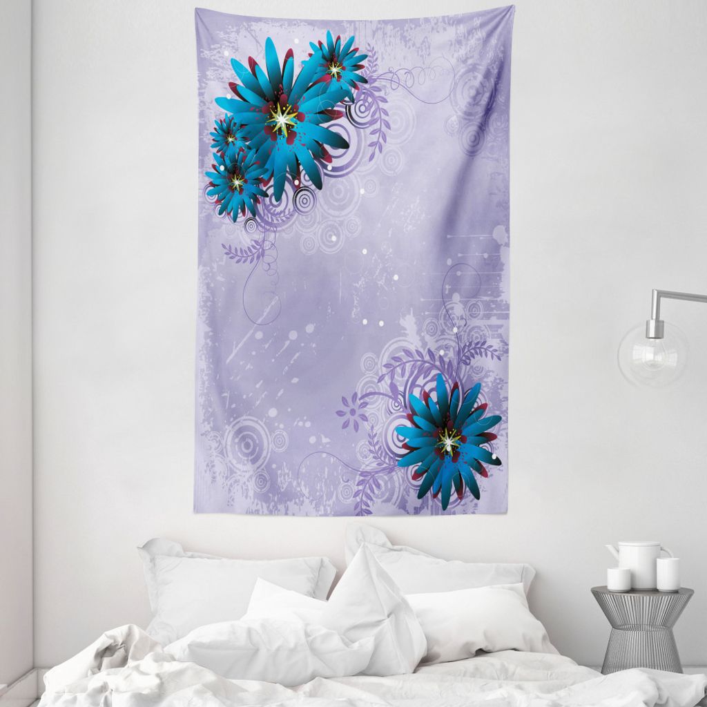 ABAKUHAUS Blumen Wandteppich und Tagesdecke, Grafik-Ornament Blumen aus Weiches Mikrofaser Stoff Waschbar ohne Verblassen Digitaldruck, 140 x 230 c...