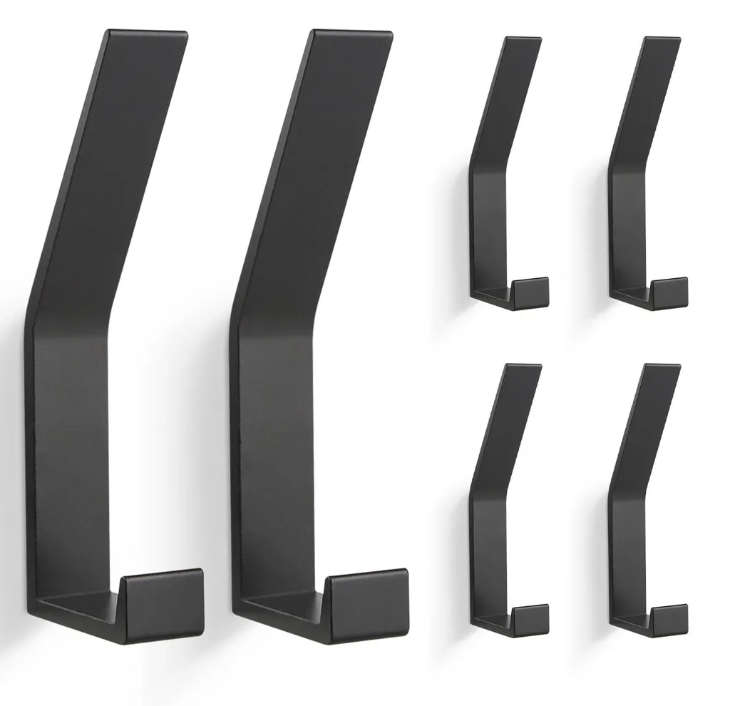 Patères Anti-Dérapantes Lot de 6 - Finition Noir Mat sans Vis Apparentes