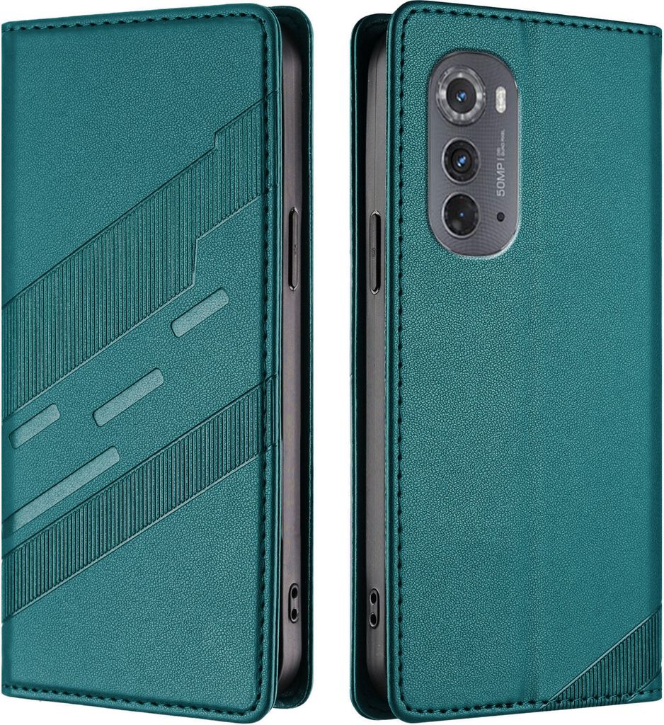 Hülle für Motorola Edge 2022, Kunstleder Brieftaschen Handyhülle mit Kartenfach und Standfunktion Grün