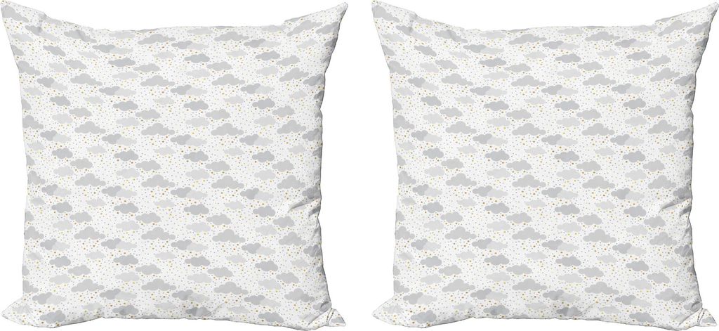 ABAKUHAUS Wolken Kissenbezug Set (2Stück), Nursery Themed süßes Muster mit Dreamy Himmel mit Punkten und Sternen, 60 x 60 cm, Hellgrau Blasser K...