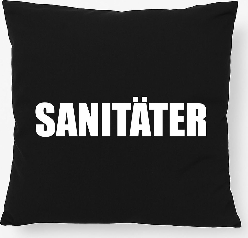 Huuraa Kissen Sanitäter Schriftzug 40x40cm mit Füllung Black Baumwolle Dekokissen Geschenkidee