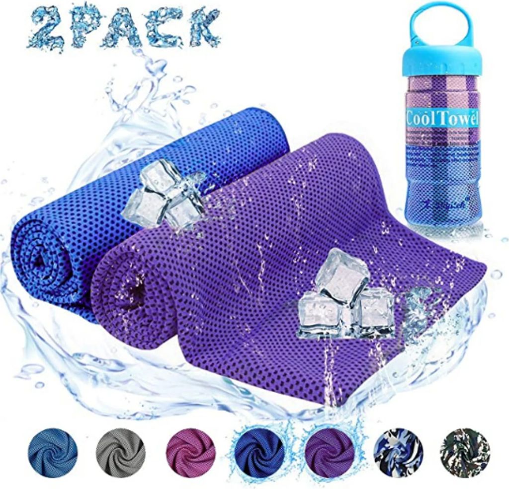 2 Stücke Kühlendes Sporthandtuch Fitness Abkühlung Handtuch Kühlhandtuch Cooling Towel Sports Übung Sommer, Dunkelblau/violett