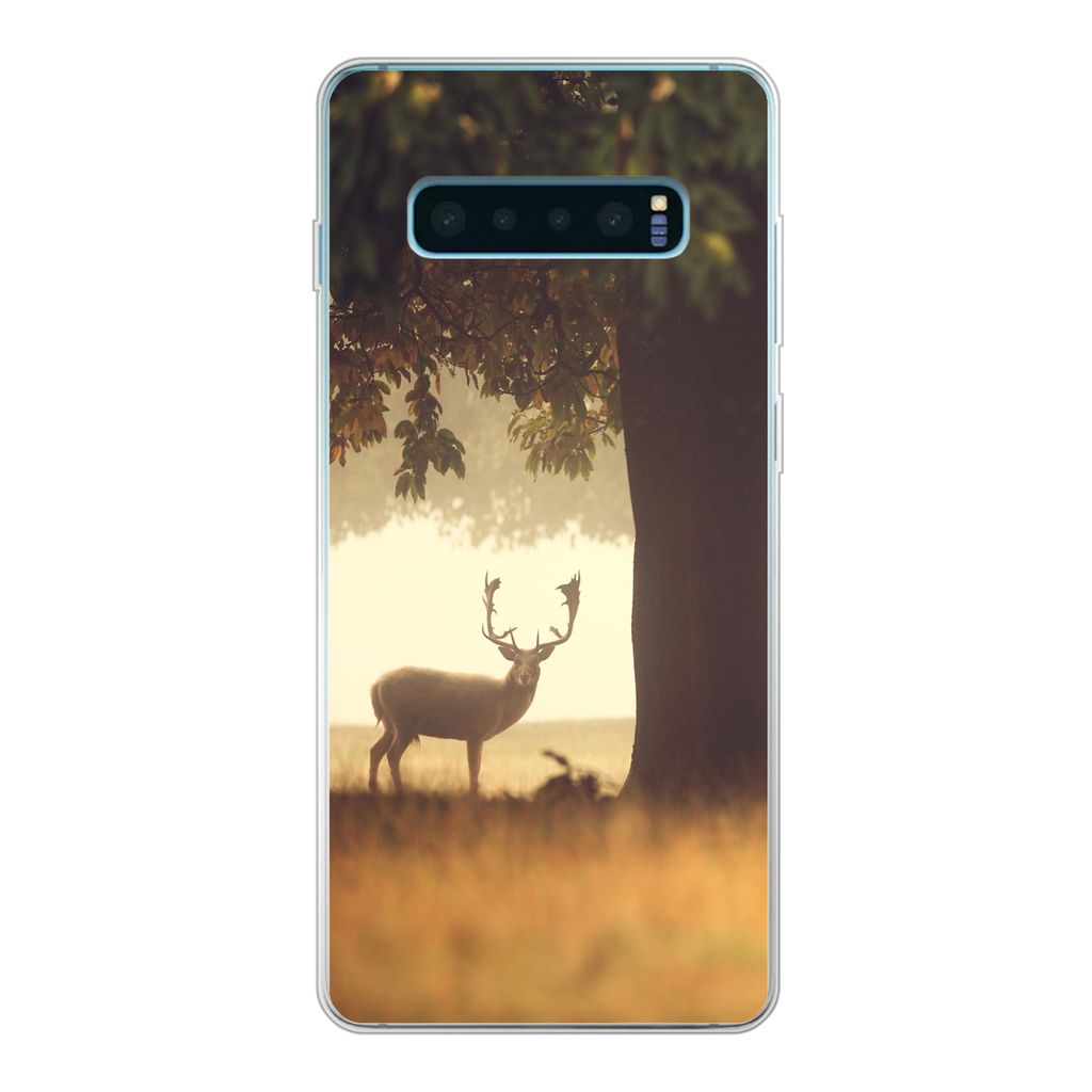 MuchoWow Handyhülle Schutzhülle Hülle für Samsung Galaxy S10 Lite Hirsche - Bäume - Wald Silikon Softcase Handy Hülle - Schutz