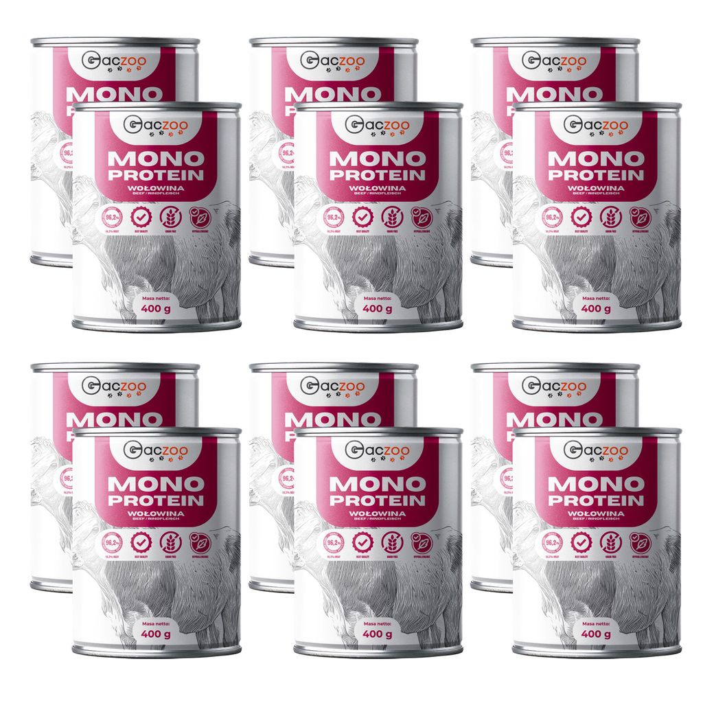 Gaczoo, Hundefutter Nass, Nassfutter Hunde, Rindfleisch, Monoprotein, 12 Stück