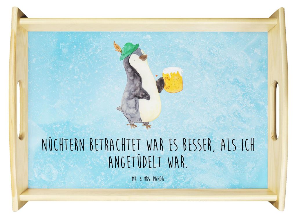 Mr. & Mrs. Panda Servier Tablett Pinguin Bier - Eisblau - Geschenk, Beschwippst, zum servieren, Sofa, Deko, Bett-Tablett, , Angetüdelt, Serviertab...