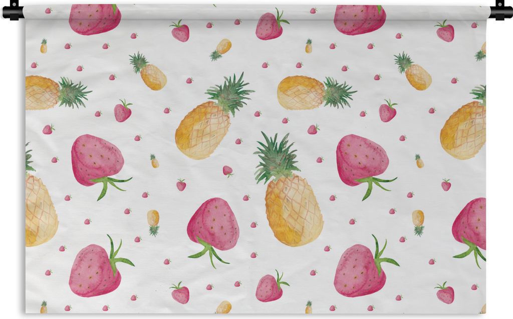 MuchoWow Wandteppich Wandbehang Ananas - Erdbeeren - Schablonen 120x80 cm Tapisserie Dekoration Wandtuch - Wanddekorationen - Wandtücher