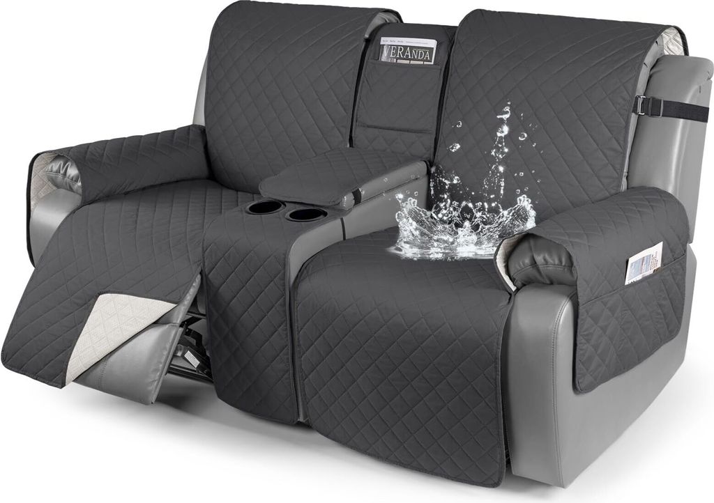 100% Wasserdichter Liegesitz-Bezug mit Konsole, rutschfest Liege-Couchbezug geteilte Sofabezüge mit 2 Getränkehalter, Möbelschutz für Haustiere...