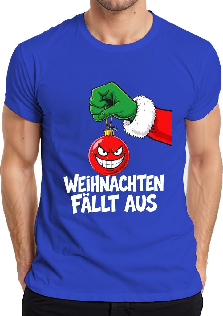 Weihnachten fällt aus böse Weihnachtskugel grüne Hand sarkastisch Herren T-Shirt, Blau, XXL