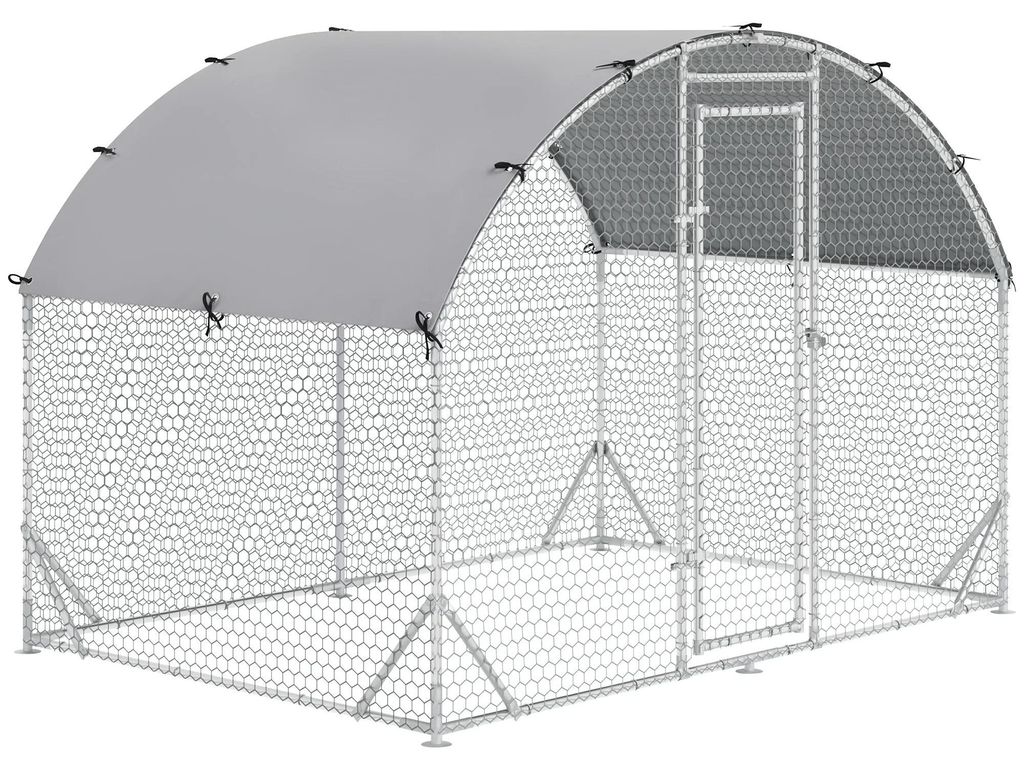 Hühnerstall Hühnergehege - Freilauf Außengehege - Edelstahl 280x190x197 cm - Für Hühner - Größe M - Silber