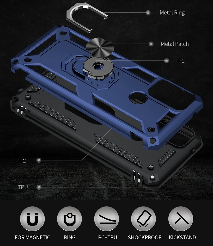 Custodia Motorola Moto G50 4G Rugged Blu - Protezione Militare con Anello - 3