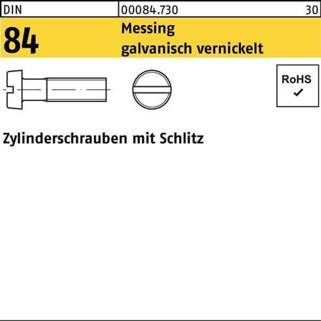 Reyher Zyl.schr. m. Schlitz DIN 84 Messing M 5x20 Ni (200 Stück)
