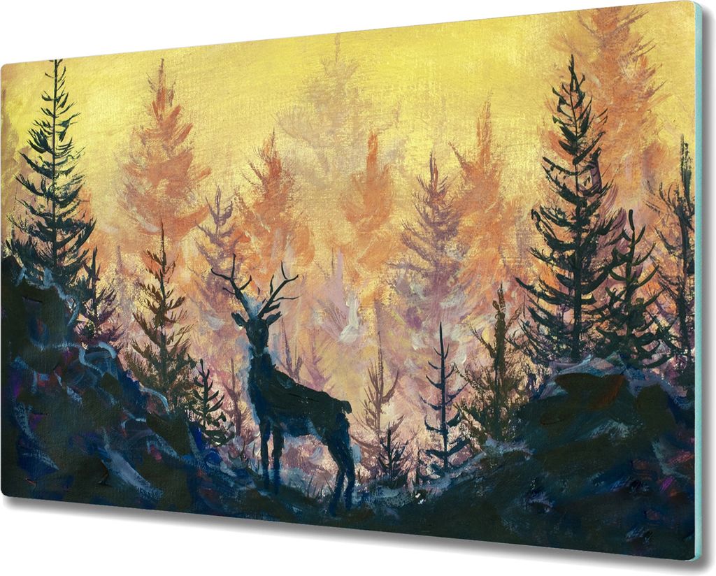Coloray Schneidebrett Herdabdeckplatte 80x52 cm Kochplattenabdeckung Hackbrett Küchenbrett - Waldtier Hirsch
