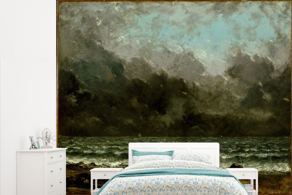 MuchoWow Fototapete für Wohnzimmer oder Schlafzimmer Wandtapete Vinyl Motivtapete Das Meer - Gemälde von Gustave Courbet - 315x260 cm - Gemustert