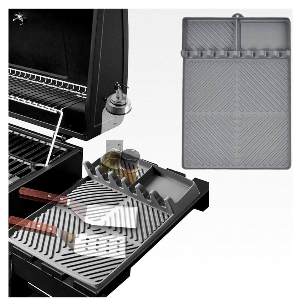 Silikon Grillmatte für BBQ Smoker und Grillwagen, Hitzebeständige Ablagematte für Grillzubehör