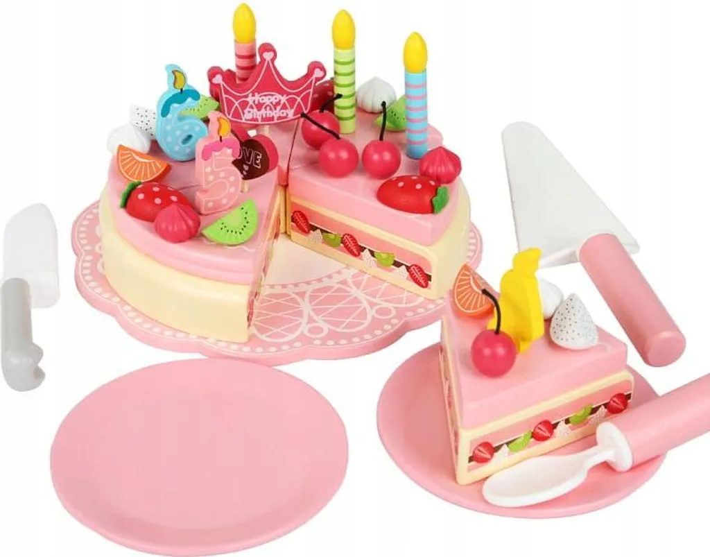 Gâteau d'anniversaire en bois à découper avec aimants et accessoires