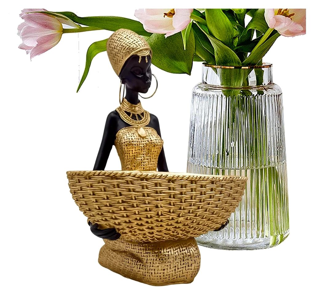 Afrikanische Wohnkultur - Tischdekoration aus Harz mit Stammesfrauen | Gold-Schwarz-Figuren der afrikanischen Kunst - für Schlafzimmer, Wohnzimmer...