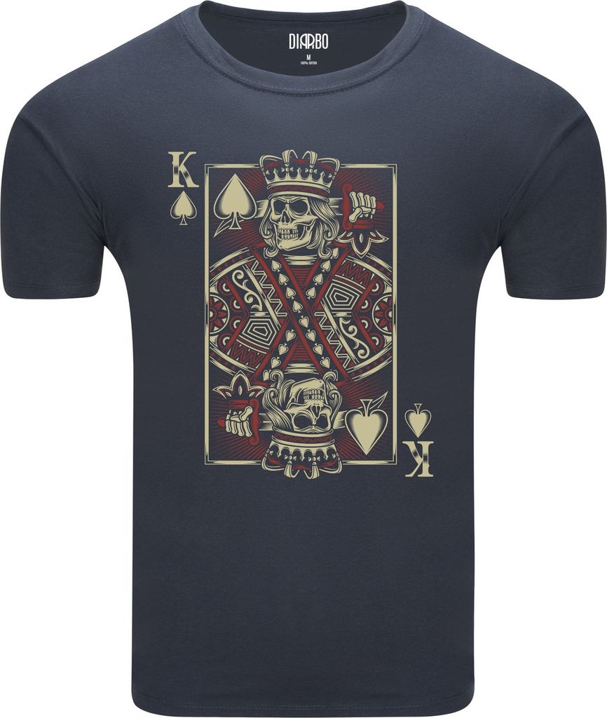 Diarbo Herren T-Shirt mit Skeleton Aufdruck Skelettkönig-Karte Dunkelgrau Gr.XL