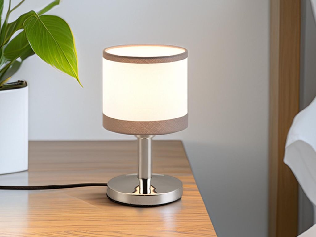 Tischleuchte DAVOS Weiß Grau aus Stoff mit Touchfunktion, H 22,5 cm, B 12 cm