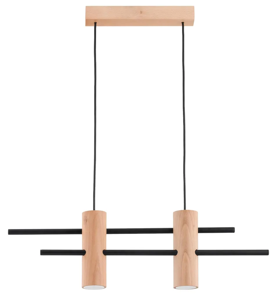 Lustre suspension bois design scandinave 2 spots GU10 CZERIN 70 cm