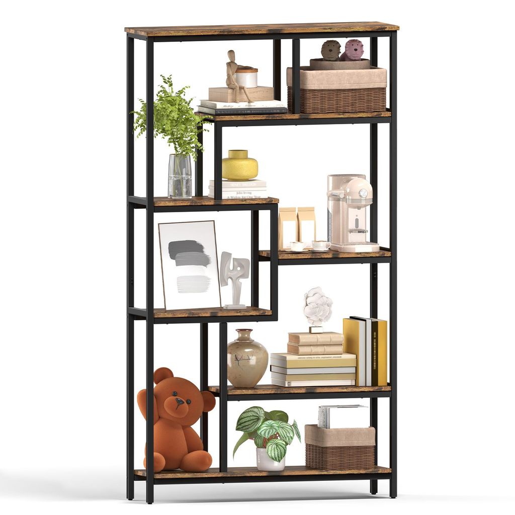 HOKEEPER Bücherregal, 7-stöckiges Buchregal, Versetztes Standregal, Bookshelf, Offenes Freistehendes Regal , 98x30x180cm