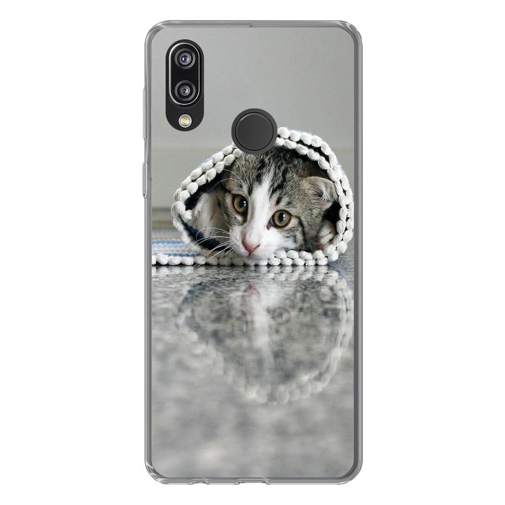MuchoWow Handyhülle Schutzhülle Hülle für Huawei P20 Lite (2020) Katze - Teppich - Boden Silikon Softcase Handy Hülle - Kartenhalter