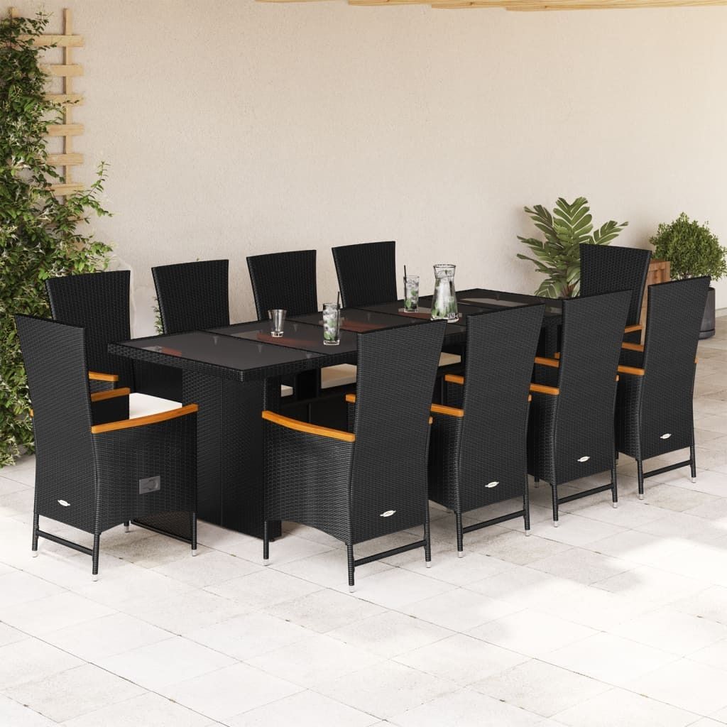 Maison Exclusive - 11-tlg. Garten-Essgruppe mit Kissen Schwarz Poly Rattan