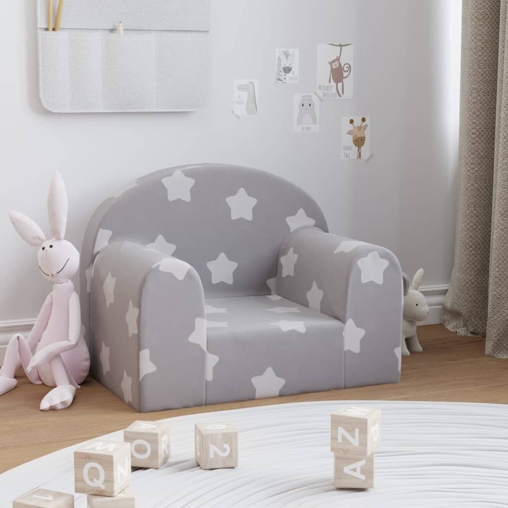 Cloris DesignMöbel Kindersofa Hellgrau mit Sternen Weich Plüsch , Kinderschränke 2024 Neu