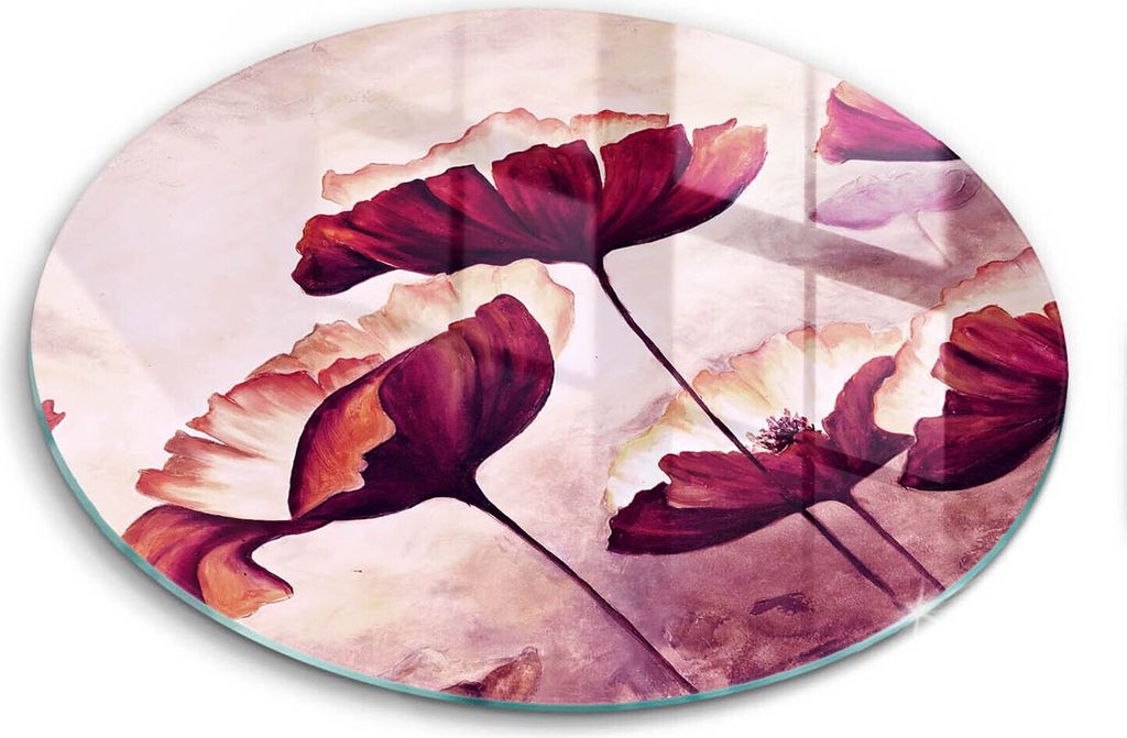 Glasschneideplatte - Herdabdeckplatte - fi40 cm -Schneidebrett - Spritzschutz - Blumen malen