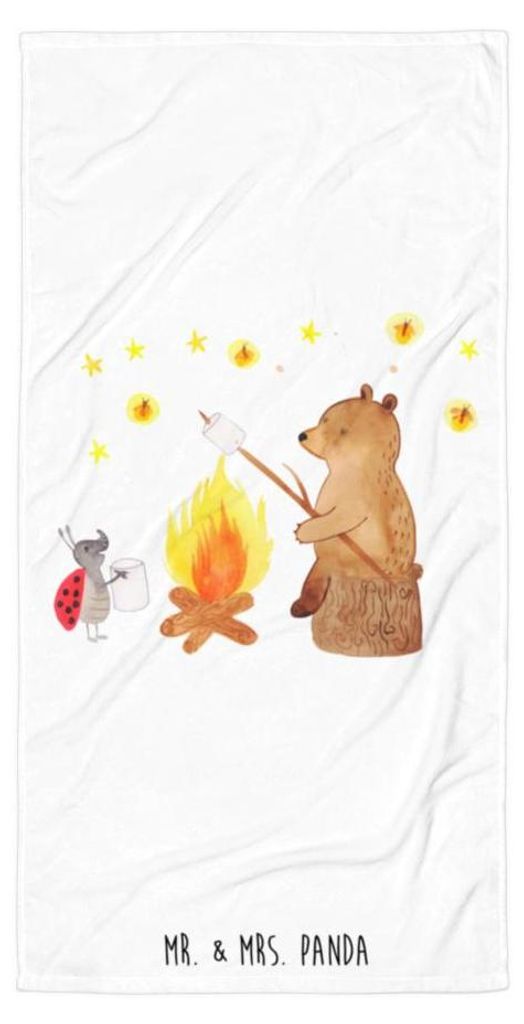 Mr. & Mrs. Panda Strandtuch Bär & Marienkäfer Lagerfeuer - Weiß - Geschenk, Großes Handtuch, Duschhandtuch, Badehandtuch, Duschtuch, Teddy