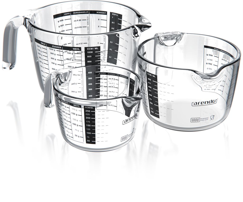 Arendo Messbecher 250 ml, 500 ml & 1000 ml Glas Messkrug Produktbild 